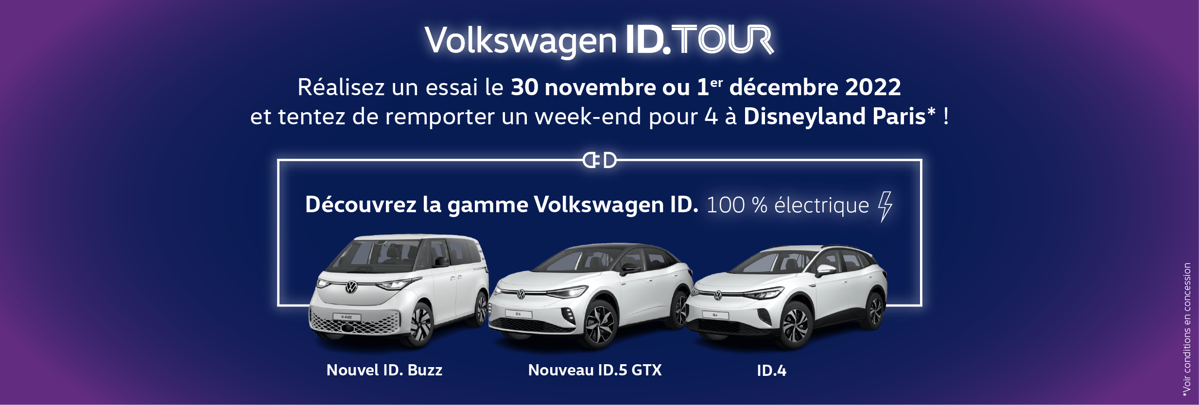 Volkswagen Hazebrouck AUTO-EXPO - Tentez de gagner un séjour à Disneyland pour 4 personnes avec l'ID Tour !